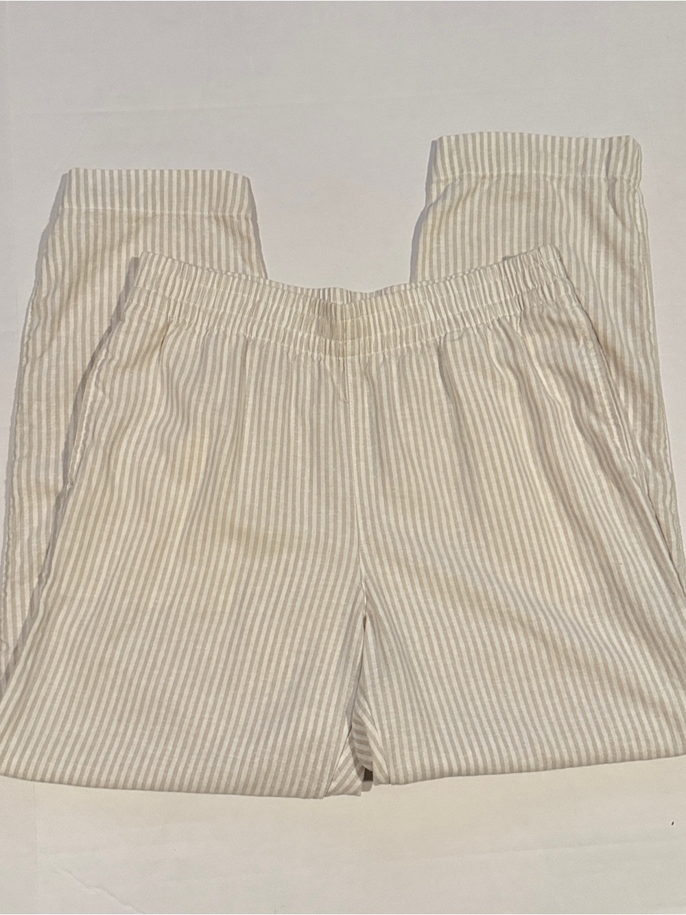 Old Navy Beige & White Striped High Rise Pull-On Straight Leg Pants Size L Tall